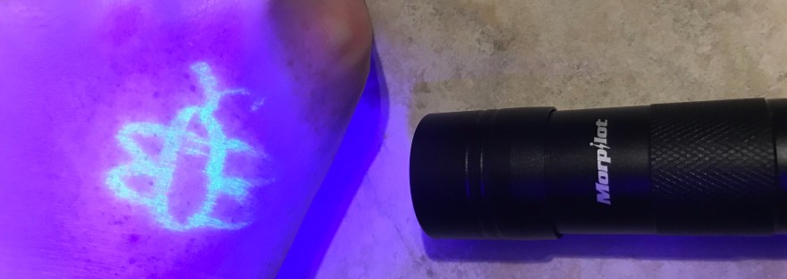 Photo of uv image shown by black light on a hand