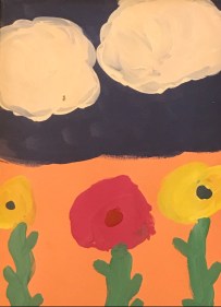 Painted picture of flowers and sky