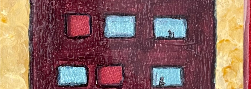 Painting of a red brick apartment building